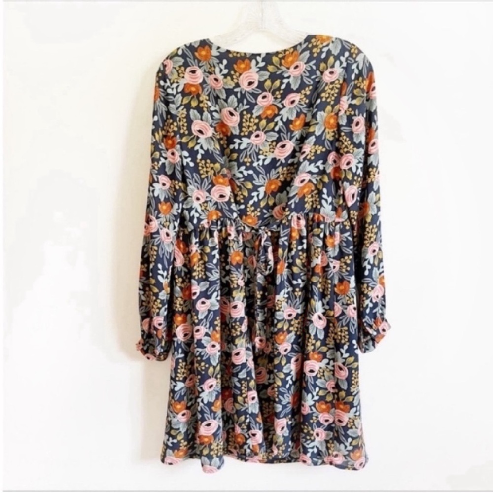 Anthro Paper Crown Rifle Paper Co Efflorescence swing dress floral blue pink - Picture 10 of 10